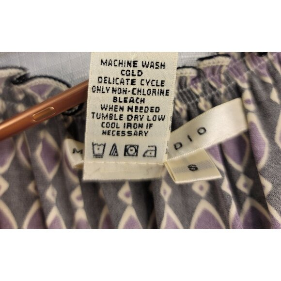 Max Studio Womens Smocked Bodice A-Line Dress Small Purple Black Boho - Picture 4 of 6